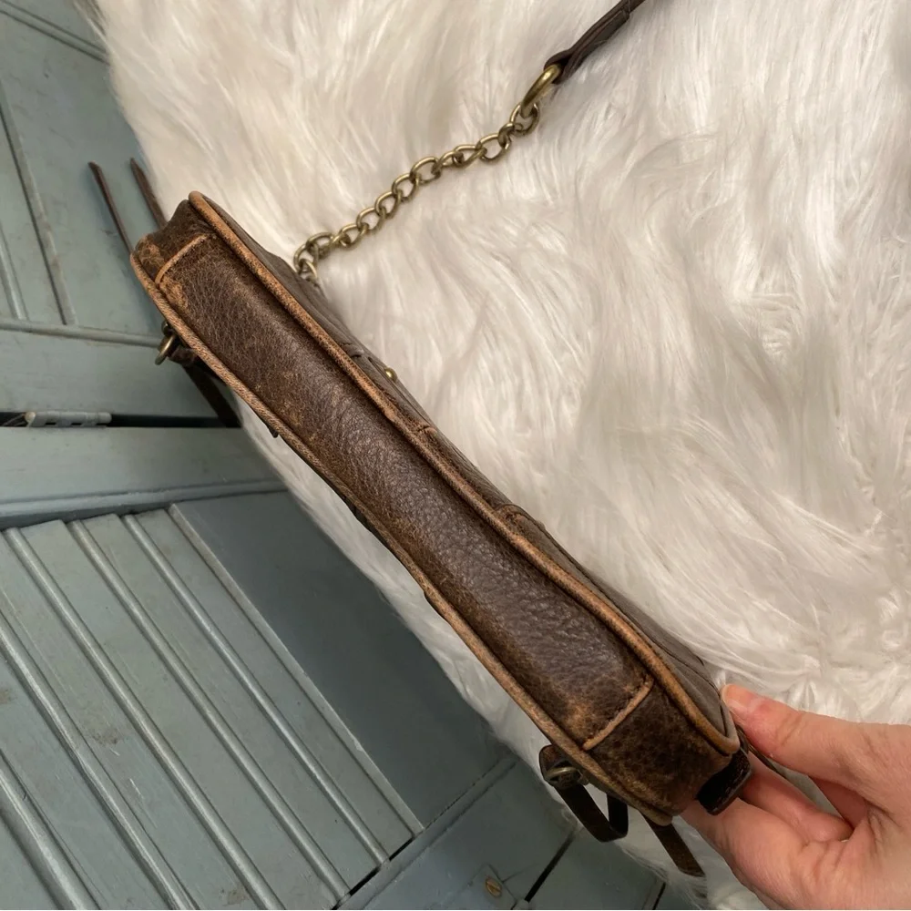 Marc New York Andrew Marc Brown Leather Crossbody Bag Multiple Zipper Pockets